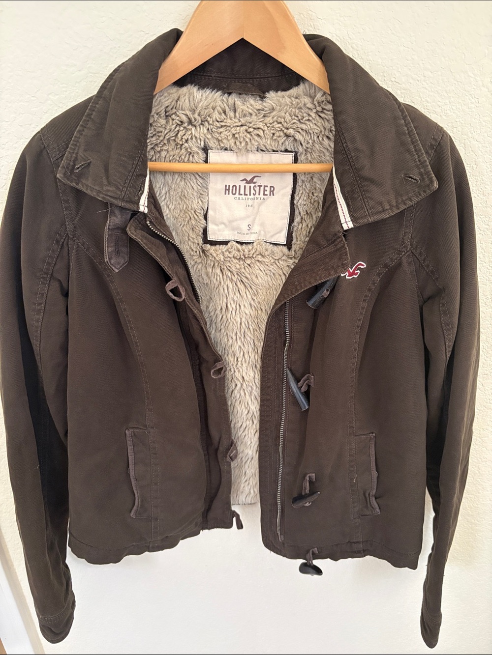 Hollister Y2K Dark Brown Sherpa-Lined Field Jacket